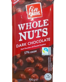 Шоколад Чорний Fin Carre Whole Nut Dark Chocolate 57% Фін Карре Цілісний Фундук 100гр